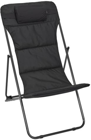 HOME DECO FACTORY, HD7255, klappbarer Liegestuhl Corfu Black, ergonomisches Design, optimaler Komfort, einfacher Transport, wetterbeständig, ideal für Gartenterrasse, Strand, 82 x 56 x 93 cm, schwarz