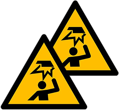 Becral - Hindernisaufkleber oben/Schild Dreieck W020 zugelassen, ASR A1.3, DIN EN ISO 7010 Polyester gelb schwarz (90mm - 2 Stück)
