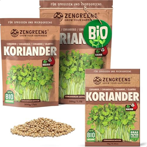 ZenGreens® - Bio Koriander Samen - Wähle zwischen 10g 200g und 500g -Koriandersamen mit Keimrate von über 97% - Keimsprossen - Koriandersamen Saatgut Sprossen ziehen - wiederverschließbare Verpackung
