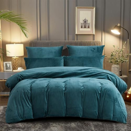 DXHOME Plüsch Bettwäsche 200 x 220 Winter Blau Hellblau Flauschig Bettbezug Flanell Set Winterbettwäsche Microfaser Warme Wendebettwäsche Bettbezug mit Reißverschluss und 2 Kissenbezüge 80 x 80cm