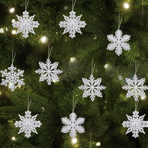 Schneeflocken Weihnachten Deko, 24 Stück Weihnachtsbaumschmuck Weiß, Schneeflocken Deko Weihnachten, Weihnachtsbaum Dekoration, Weihnachtsbaumschmuck für Christbaumschmuck Weihnachtsanhänger