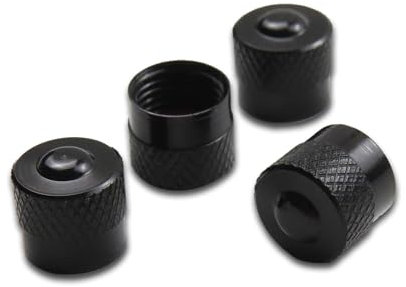 Pitlane Performance® Bouchons de Valve en Aluminium (Lot de 4) – Capuchons pour valves Schrader – pour Voiture, SUV, Moto, vélo (Noir, Racing)