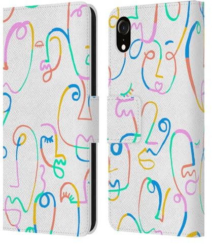 Head Case Designs Offizielle Ninola Gesichter Weiß Bunt Leder Brieftaschen Handyhülle Hülle Huelle kompatibel mit Apple iPhone XR