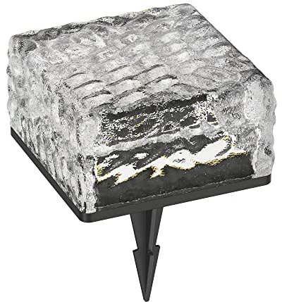 ledscom.de LED Solar-Pflasterstein Bodeneinbauleuchte BROSLO mit Erdspieß für außen, Glas, 10 x 10cm, warmweiß