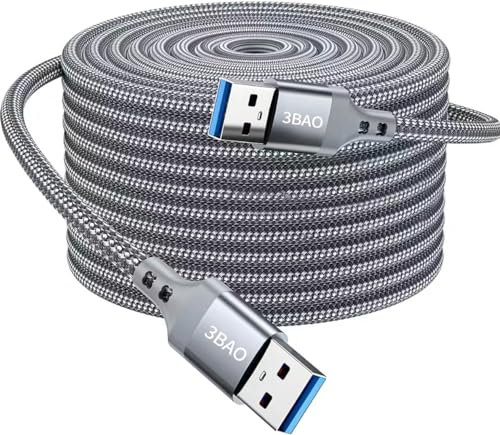 Ploiwue USB 3.0 Cable 3M USB A to A Data Cable Braided, 5Gbps High Speed Transfer USB to USB Cable, Compatible with External Hard Drive/Laptop Cooling Pad/Docking Station/PC/TV/DVD/Printer/Camera