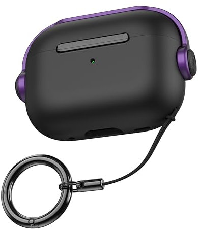 Junsirs Compatible with Apple AirPods Pro 2 Case with Wireless Bluetooth Earphones,Shockproof Airpod Cases Accessories Smooth Soft Protective Skin for Airpods Pro 2/3 Generation (Black and Purple)