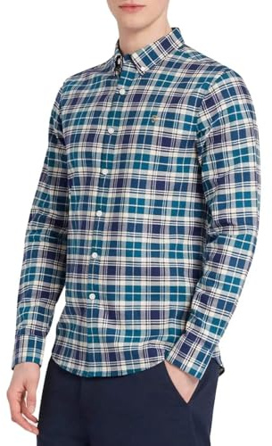 Farah Mens 'Brewer Check' Slim Fit Tartan Oxford Shirt. Long Sleeved (Rich Indigo) XL