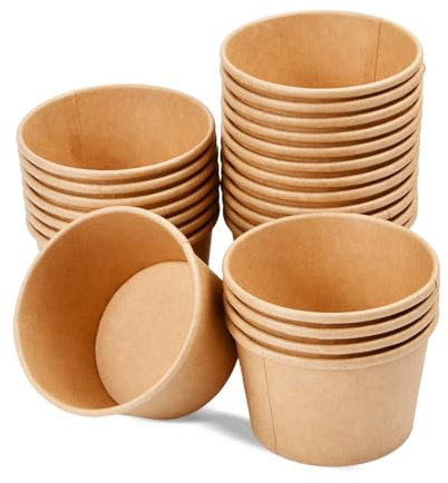 50 Pcs Kraft Paper Bowls, Brown Cardboard Takeaway Salad Bowls, Kraft Disposable Soup Containers, Ice Cream Cups for Dessert Snacks Appetizers Cold Hot Food (8 oz)