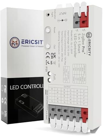 Ericsity ZigBee 3.0 Pro+ Smart LED Controller 5 in 1, 2.4GHz WiFi PWM LED Controller 20A Max DC12-24V Kompatibel mit Hu-e, Alexa, Tuya, Amazon Echo für Dimmer CCT RGB RGBW RGBCCT LED-Streifen
