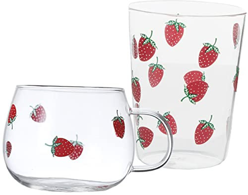 Zerodeko 2 Piezas vaso de fresa taza de vidrio con capacidad grande taza de vidrio duradera vaso de té con leche taza de cristal kawaii Tazas de cafe taza de expreso taza de te