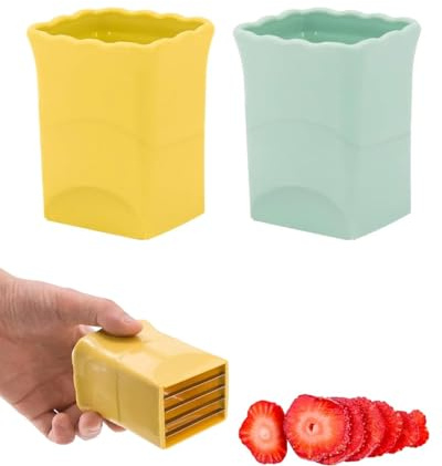 SUBORAWOS 2pcs Cup & Egg Slicer, Strawberry & Banana Cutter - Stainless Steel Fruit Tool, Green & Yellow