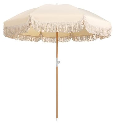 180cm Parasol De Jardin Avec Frangé Parasol Plage Pliable Anti Uv Parasol Inclinable Parasol Balcon Imperméable Parasol De Terrasse Portable Avec 8 Baleines Avec Sac De Transport Pour Plage Patio Jard