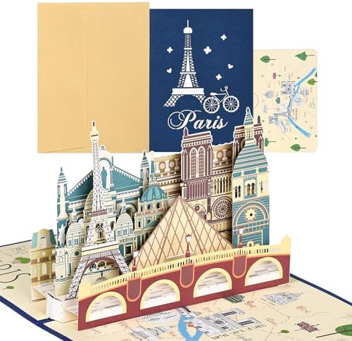 Joyoldelf Pop Up Karte Paris - Eiffelturm - 3D Reisegutschein Geschenkkarte für Paris-Reise oder Flitterwochen, Gutscheinkarte, Reise Gutschein zum Geburtstag, Frankreich Geschenk Karte für Urlaub