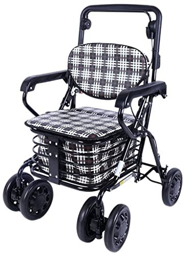 Einkaufswagen für Senioren, Faltbarer Rollator Rollator mit Break Device & Verstellbarer Armlehne, Utility Cart mit Rückenlehne, Sitz und Einkaufstasche