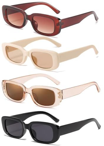 Aurasky 4 Stück Vintage Sonnenbrille Set, Retro Rechteckige Sonnenbrillen, Sunglasses Brille für Damen Herren Mode Accessoires party Strandurlaub B