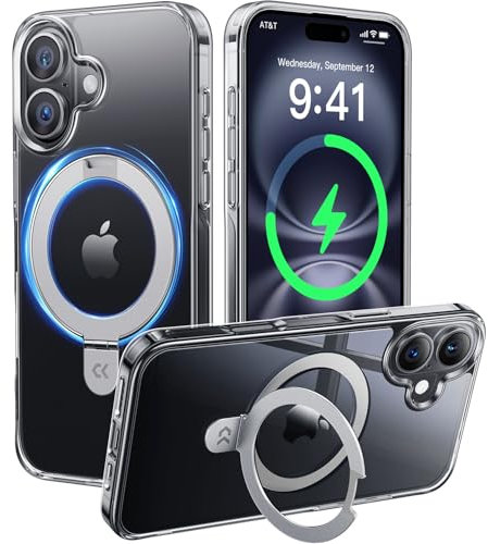 CASEKOO Speziell für iPhone 16 Plus Hülle mit MagSafe & Unsichtbarer Ständer [Militärschutz] [Vergilbungsfrei] Clear Case Dünn Griffig Handyhülle Stoßfest Kratzfest Schutzhülle Cover Transparent