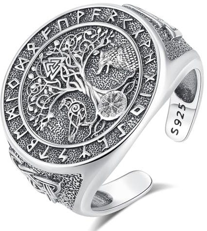 INFUSEU Offener Größenring, Verstellbar 925 Sterling Silber Modell 7-8 Zweiköpfige Schlange/gelada/umarmung/wolverine/orang-utan/drache/pentagramm Ring Geschenk für Sie (Wikinger)