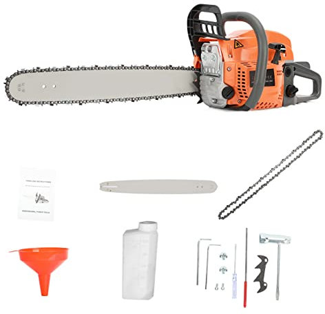 Calager Tronçonneuse à essence, tronçonneuse sans fil alimentée au gaz 58CC,scie à chaîne à gaz de 20pouces avec huileur automatique,scie à chaîne portative haute puissance pour arbres à bois (orange)