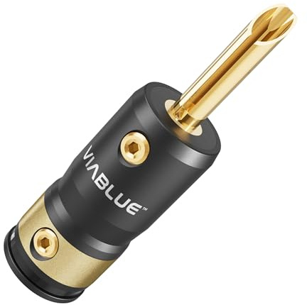VIABLUE T8 Bananenstecker * Hohlbananenkontakte * 24 Karat echtvergoldet * Vollmetallgehäuse * high-end Steckverbindungen * 2 Paar (4 Stück)