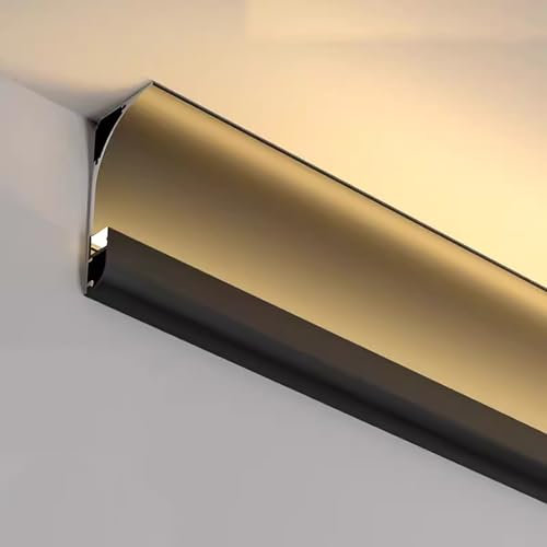 El Canal Difusor de Tira de Luz LED Se Puede Usar en Esquinas, Perfil de Riel de Techo LED de 1 M para Iluminación de Decoración del Hogar, Moldura de Zócalo de Zócalo(Black,L)