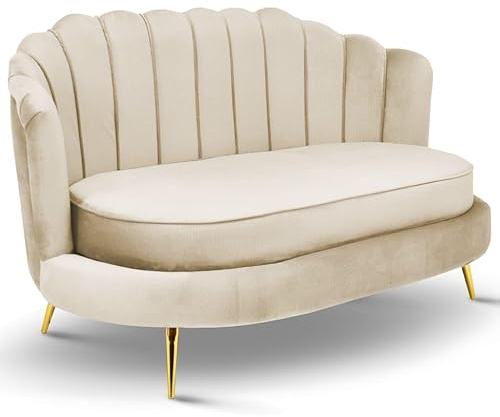 MG Design Sofa 2 Sitzer beige 150 cm - mit weicher Füllung, gesteppter Rückenlehne, mit goldenen Beinen, in Veloursstoff - Couch für Wohnzimmer, Gästezimmer, Wohnzimmer Möbel