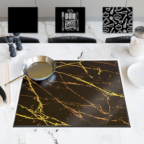Induction Hob Protector Mat | Large 61x53cm | Multifunctional Heat Resistant Silicone Mat Kitchen Worktop Protector Hob Cover | BPA Free | Scratch Protector for Induction Hob - Kinway (Marble Design)