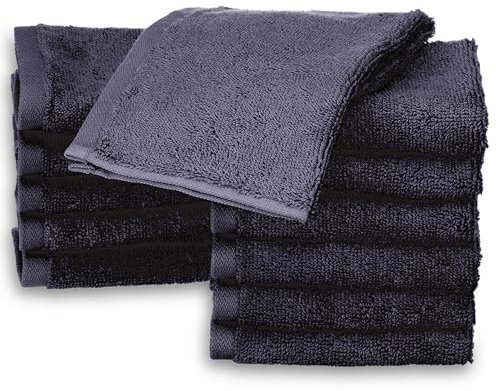 SweetNeedle Face Cloths Washcloth Fingertip Towels Set 30x30 cm 100% Cotton, Extra Absorbent, Premium Quality, Soft, Long lasting Fannel for Bathroom, Face Wash, Salon, Gym, Spa (12 Pack, Black)
