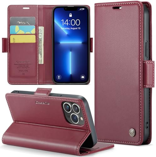 Phernykas Handyhülle für iPhone 13 Pro Max Hülle Leder,Magnetische Klapphülle mit kartenfach und Standfunktion Smartphone Schutzhülle Lederhülle iPhone 13 Pro Max Flip Book Case (Rot)
