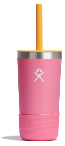 Hydro Flask Kids Tumbler for School - Stainless Steel and Insulated with Straw Cap - 12 Oz in Dahlia Pink