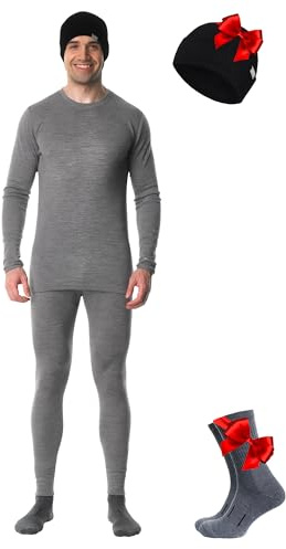 Merino.tech Completo Termico Lana Merino Uomo + Berretto - Intimo Termico Lana Merino Peso Medio Maglia, Pantaloni e Berretto | Lite, peso medio, opzioni pesanti, naturalmente resistente agli odori, traspirante per il freddo, ideale per escursioni, sci