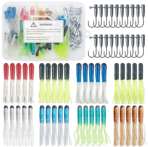 L PATTERN Crappie Tube Bait Set, 131/61PCS Angelköder mit Jigkopfe Crappie Tube Köder Set, Gummiköder Jigs für Barsch Forelle, 61PCS Set