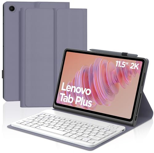 Keyboard Case for Lenovo Tab Plus 11.5 2024, UK Layout Wireless Detachable Bluetooth Keyboard with Slim Protective Cover for Lenovo Tab Plus 11.5 Inch 2024 (TB351FU) Tablet, Lavender Purple