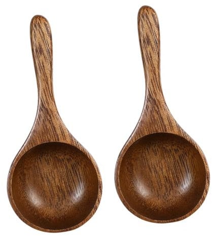 SMASOLO Wooden Measuring Spoons 2pcs Small Scoops for Coffee Tea Flour Baking Kitchen Cooking Accurate Acacia Wood Scoop Set for Jar Canister Use