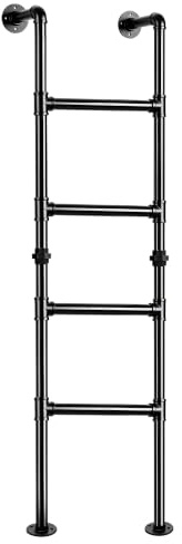 4-Rung Bunk Bed Ladder,4.8×1.5FT Wall-to-Floor Window Well Egress Climbing Ladder, Wrought Iron 330lbs Capacity, Indoor Outdoor for Basements, Attics, Lofts, Dorms & Home (4.8FT/146cm)