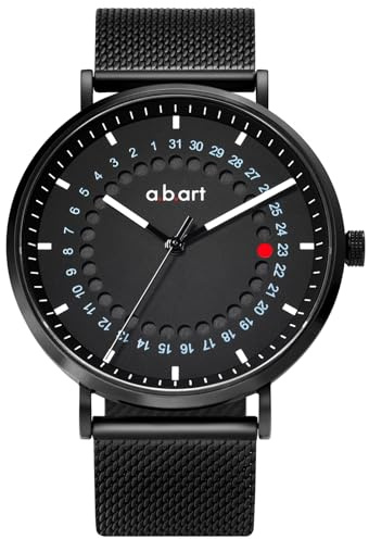 a.b.art Men's Watch, Swiss Parts Ronda Quartz Movement, Sapphire Crystal, Milanese Mesh Band, Ultra-Thin Design, Minimalist Bauhaus Style, 41mm Black Dial (FD41-265-1S-1)