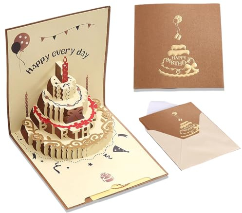 GXGM Biglietti di compleanno con busta, biglietto auguri compleanno, Premium 3D Pop Up, Happy Birthday per donne, uomini, mariti, moglie e bambini(Marrone)