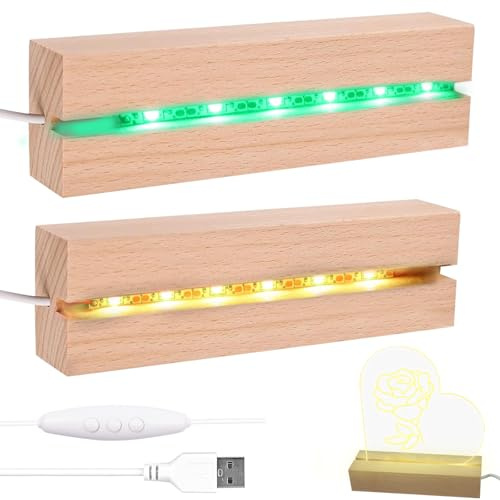 Seasboes LED Lichter Display Basis, LED Lichter Display Basis Leuchtsockel, Desktop LED Leuchten Sockel, Display-Basis mit Hölzerne Beleuchtete USB-Schalter, Rechteckig LED-Lichter Display Ständer (C)