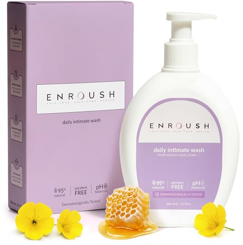 ENROUSH Intimate Wash for Women, 95% Natural, pH-Balanced, Propolis, 200 ml | Neem & tribulus cleanser — soothing daily formula for sensitive skin. Dermatologist & gynecologist approved.