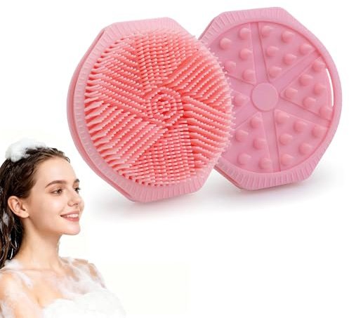 Spazzola Per Il Corpo in Silicone,2 Lati Scrub Corpo da Bagno Esfoliante Delicata Buona Schiuma Facile da Pulire Massaggiatore Cuoio Capelluto per Tutti I Tipi di Pelle (rosa)