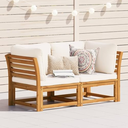 Teenpull Gartensofa mit Kissen 2-Sitzer Massivholz Akazie, Robustes Loungesofa 146x73x65cm für Terrasse, Balkon, Außenbereich, bequemes Sitzmöbel