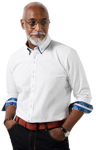 Joe Browns Men's Smart Double Collar Long Sleeve Shirt, Regular, White, UK L