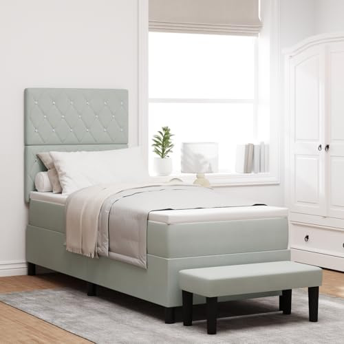 JHQHSM Boxspringbett mit Matratze und Bank in Hellgrau 80x200 cm Velours, Elegantes Schlafzimmermöbel mit Schaumstoffmatratze für erholsamen Schlaf und praktischer Sitzbank,