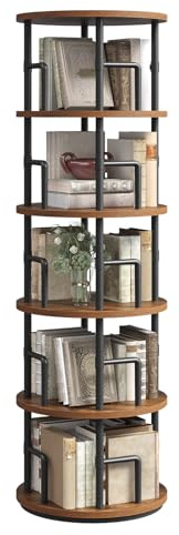 MAHANCRIS Drehbares Bücherregal, Bücherregal mit 5 Ebenen, freistehendes Standregal, Bücherschrank, Eckregal für Wohnzimmer, Schlafzimmer, Homeoffice, Vintagebraun und Schwarz ABKHR4501