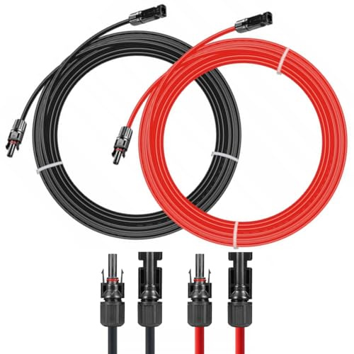 KBE Solarkabel inkl. Stecker Verlängerung 0,5-50m 4mm² 6mm² - PV Kabel H1Z2Z2-K beidseitig rot/schwarz - Photovoltaik Solar-Verbindungskabel (2X 8m 4mm² / 0% MwSt.)