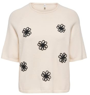 ONLY Damen Strickpullover Weiß S | Normal geschnitten fit, Kurzarm, Casual, Bei max. 30 grad im schongang waschen