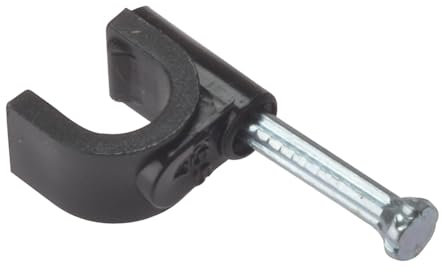 Forgefix Cable Clips - Round | 6-7mm | Black Plastic Clip, Zinc Plated Nail | Box 100