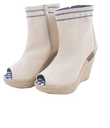 Pepe Jeans Stivali alla Caviglia Zeppe Scarpe Irn-250 a Bianco Suola a Zeppa Tela