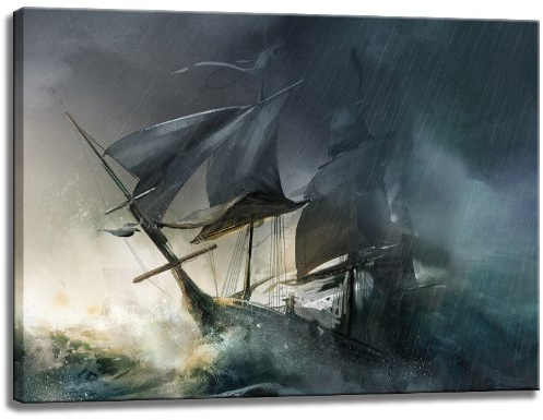 Dream-Arts Piratenschiff Kunst Motiv auf Leinwand im Format: 120x80 cm. Hochwertiger Kunstdruck als Wandbild. Billiger als EIN Ölbild! Achtung KEIN Poster oder Plakat!