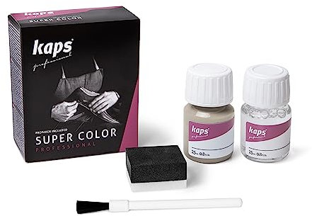 Kaps professional leather colour “Super Color” and “Preparer” for natural leather, synthetic and textile (25 ml each) for the care and repair of leather shoes, assorted colours Eis 140