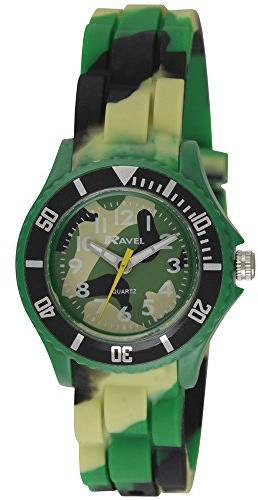 Ravel Kinder einfach Lesen Silikon Armband Uhr mit Zifferblatt Analog-Anzeige- und Grün Army Quarz r1802.11